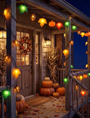 8.5FT 10LED Pumpkin Maple Leaf Acorn Fall String Lights Decorations Plug in