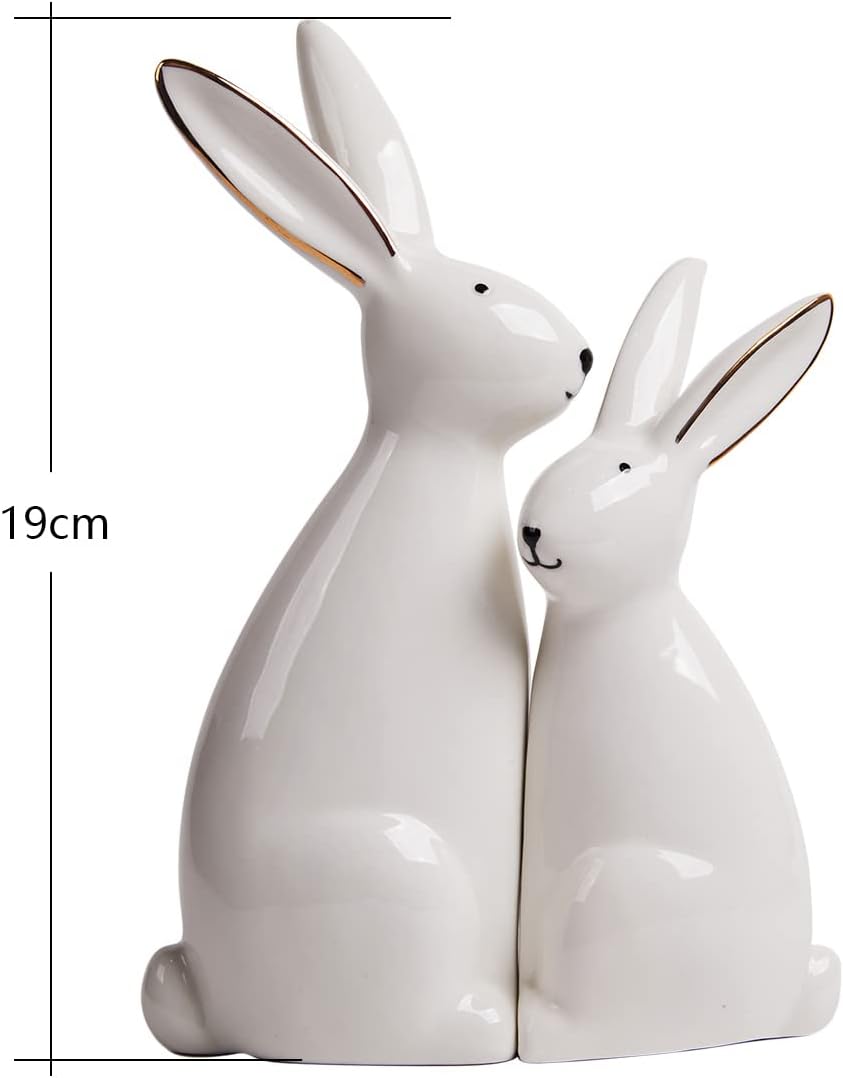Rabbit Statue Bunny Figurine Modern Animal Sculpture Home Decor Gift / 7.6 Inch / Set of 2