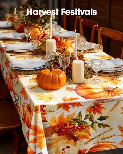 Pureegg Plastic Table Cloth Disposable 54x108 Inch 10 Pack, Pumpkin Harvest