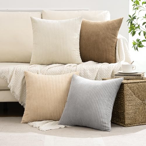 MIULEE Soft Corduroy Decorative Throw Pillow Covers Neutral 18x18