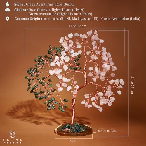 Handmade Healing Crystal Tree of Life Green Aventurine & Rose Quartz Chakra Tree for Money, Good Luck, Feng Shui Home
