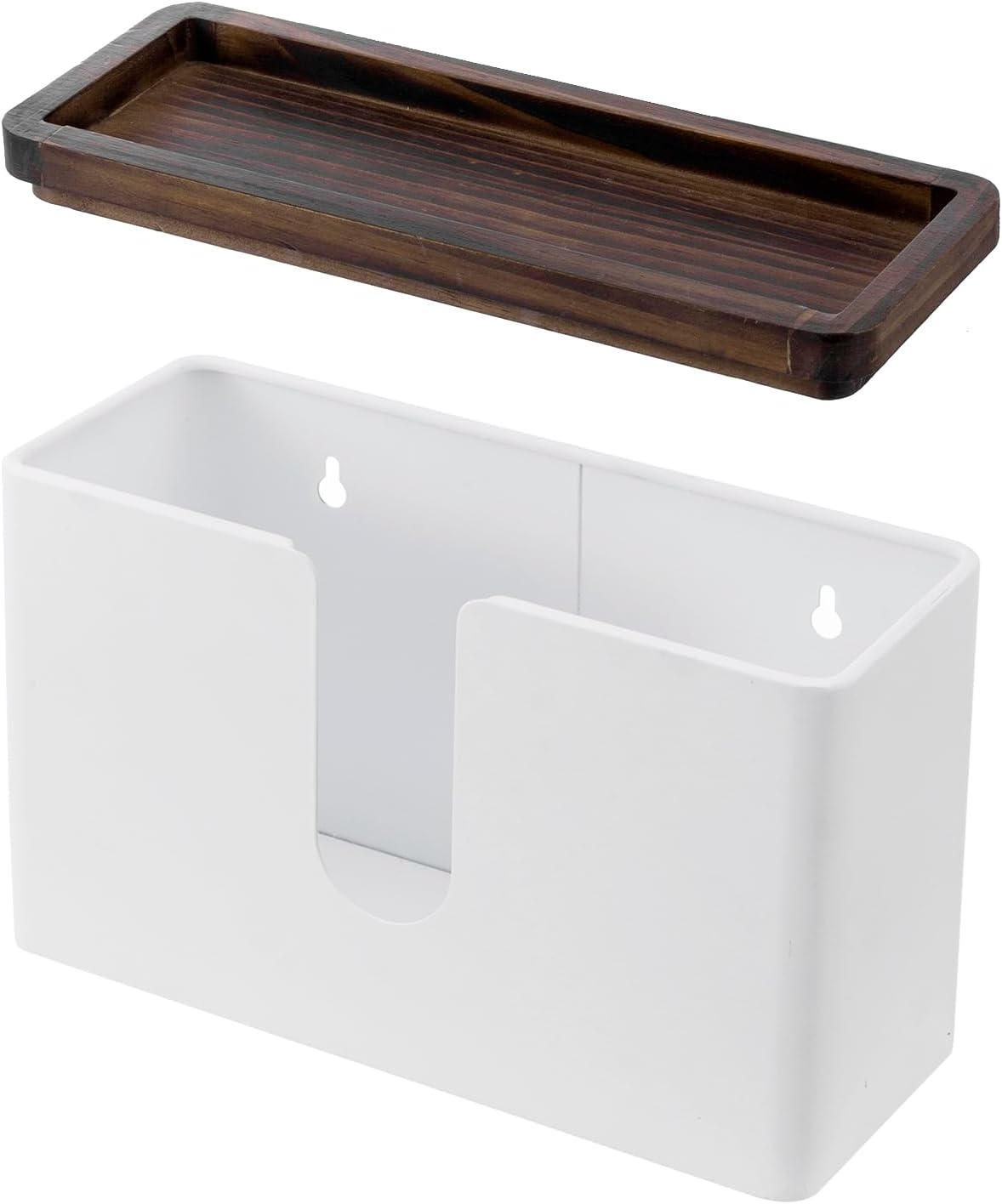 MyGift Deluxe Modern Matte White Metal Folded Commercial Paper Towel Holder with Rustic Burnt Solid Wood Tray Lid, Wall