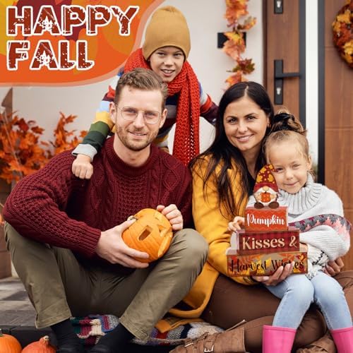 4 Pcs Fall Decor for Home Gnomes Pumpkin Wooden Signs with Harvest Wishes