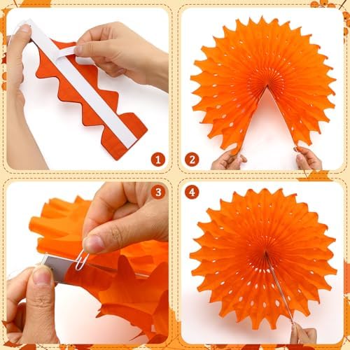 NOVWANG 12Pcs Fall Paper Fan Decorations 6 Maple Leaves and Round Hanging Paper Fans Classroom Office Decoration for Thanksgiving Autumn Harvest Rustic Party Birthday Wedding Decor