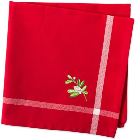 Embroidered Mistletoe 100% Cotton Oversized Napkin for Holidays, Family Gatherings, & Christmas Dinner - Set of 6 (20x20)