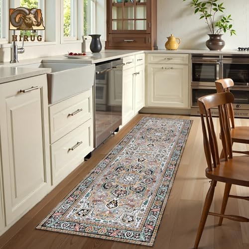Washable Area Rug 2'6'' x 8' Vintage Traditional Persian Mat - Foldable Distressed Non-Slip Machine Washable Carpet for