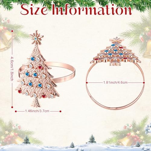 Outus 12 Pack Christmas Tree Napkin Rings Pink Metal Holders