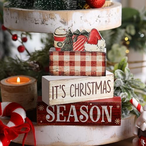 Lineshading 4 Pcs Christmas Table Decoration Wooden Hot Cocoa Santa Hat