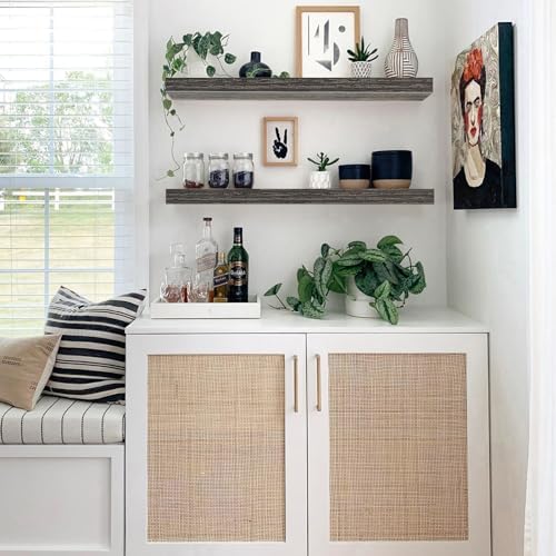 QEEIG Long Floating Shelves for Wall (Grey, Set of 2, 35.4")