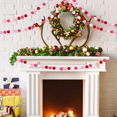 MARFOREVER 4 Pack 26.3 Ft Pink Christmas Decorations Pom Pom Garlands