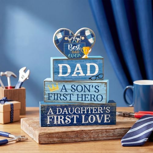 Lineshading 4 Pcs Dad Block Signs Wooden Farmhouse Decor, Father's Day