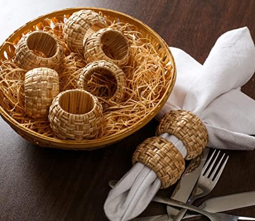 Lightnpro Natural Rattan Decorative Napkin Rings Set of 12, Serviette Napkin Rings Bulk for Party Decoration, Table Top Décor for Dinning Table, Everyday, Christmas, Easter Family Gatherings