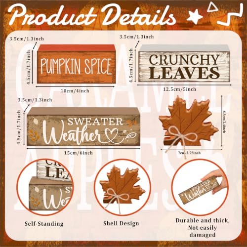 Moucuny 4 Pcs Fall Wooden Tiered Tray Decor Rustic Farmhouse Signs