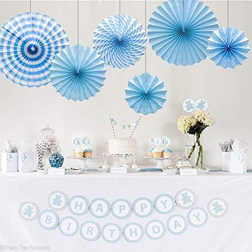 6-Pack Blue Hanging Paper Fans, Party and Wall Decor
