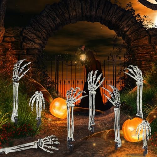DIYDEC 10PCS Halloween Skeleton Arm Gray Hands Stakes for Outoor Decor