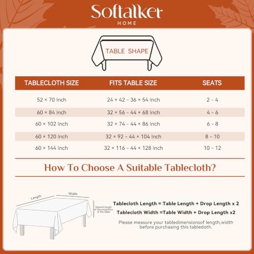 Softalker Fall Jacquard Rectangle Tablecloth, 60 x 84 Inch Rust