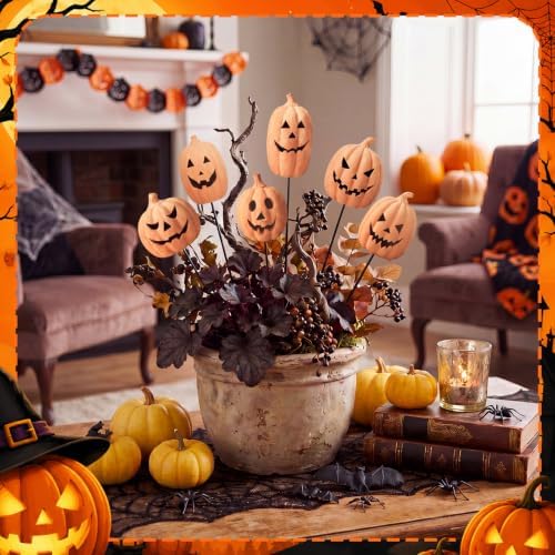 6Pcs Fall Decor Outdoor Halloween Terracotta Pumpkin Garden Stake