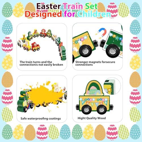 Easter Eggs Magnetic Wooden Animal Train for Kids,Easter Basket Stuffers,Easter Eggs Surprise Train,Montessori Magnetic Train Toy Christmas Countdown Gift for Toddlers,Boys and Girls (Train)