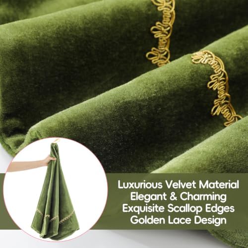 Arrowbash Olive Green 48 Inch Christmas Tree Skirt Velvet Scallop Ddge