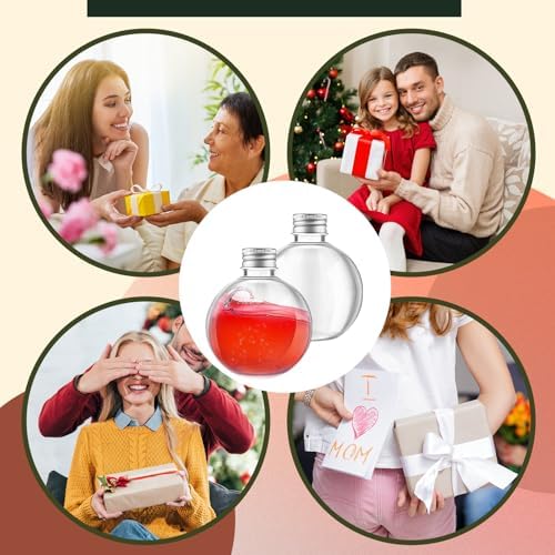 Jinei 9 Pcs 8 Oz Clear Plastic Potion Bottles Sphere Corked,Silver,Lid