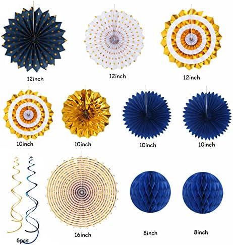 Navy-Blue White-Gold Graduation Party-Decorations - 33pcs Kits Banner, Streamers Tassel Garland,Tissue Pom Poms Honeycomb, Paper Lantern Fans,Wedding Birthday Baby Shower Backdrop Ceiling Decor Hugtmr