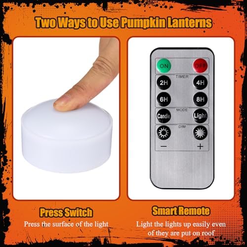 Riakrum 6 Pack Halloween Pumpkin LED Lights, White, Orange, Purple