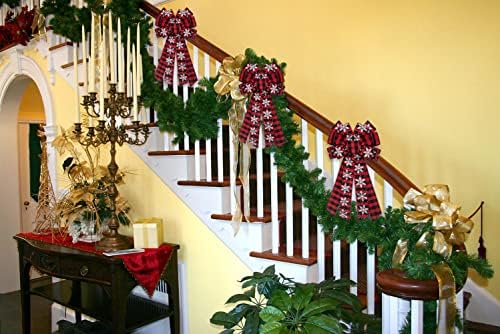 Hying Large Christmas Bow for Wreath, Red Black Buffalo Plaid Bows for Front Door Wall Fence Decor, Snow Wreath Bow Tree Topper for Winter Party Decoration Supplies