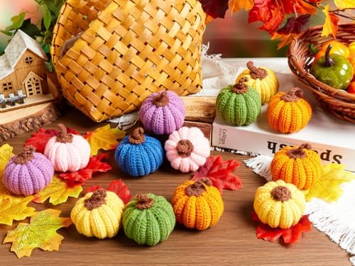 DUQGUHO Orange Pumpkin Decor Crochet Small Decorative Pumpkins Knitted Gift Mantel Thanksgiving Table Decorations 5 Pcs