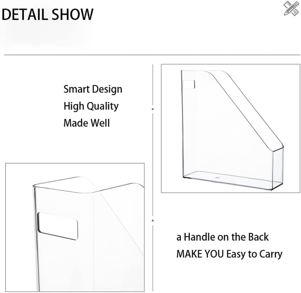 Magazine Holder, Clear Plastic Vertical File Magazine Organizer, Desktop File Magazine Book Storage Shelf for Office