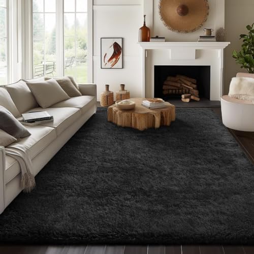 Ophanie 7x10 Black Area Rugs for Living Room,Large Shag Bedroom Carpet,Big Indoor Thick Soft Shaggy Nursery Rug,Fluffy