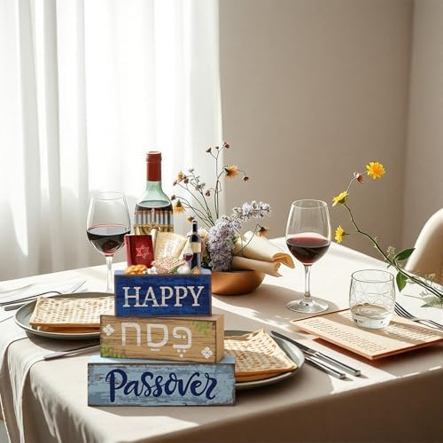 Lineshading 4 Pcs Wooden Passover Block Signs Farmhouse Tiered Tray Decor