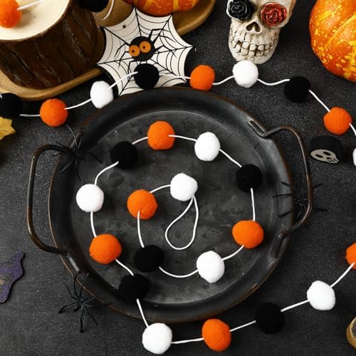MARFOREVER 4 Pack 26.3 Ft Halloween Pom Pom Garlands Decorations