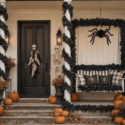 Mega-L Halloween Garland, 2 Pack Black Maple Leaf Garland Halloween Decor
