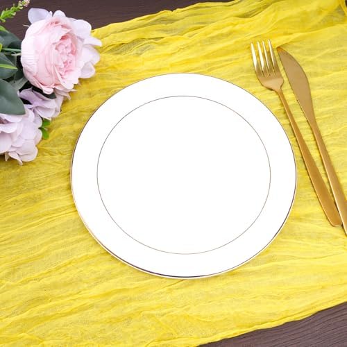 Nydotd 6pcs Cheesecloth Napkins 20 x 20 Inch Boho Dinner Napkins Wrinkled Rustic Linen Table Decorative Cloth Napkins for Wedding Party Baby Shower Family Everyday Use (Lemon Yellow)