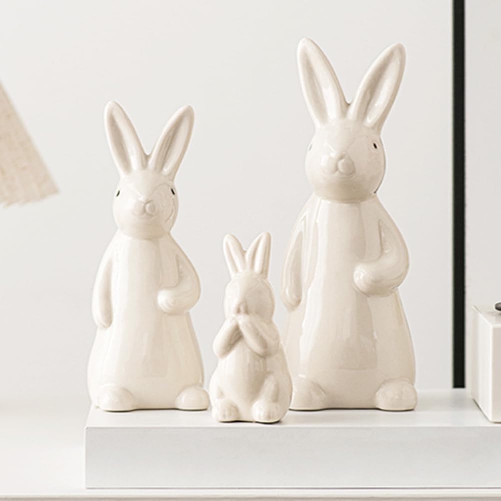 Ceramic Bunny Rabbits Figurine Decor / Large / White