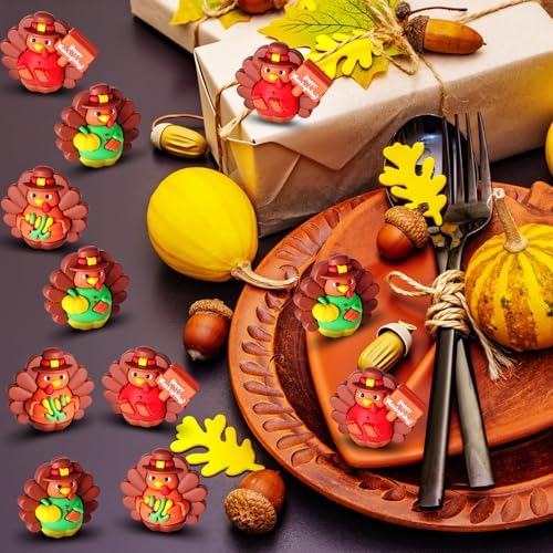 Domensi 30 Pcs Thanksgiving Mini Turkey Figurine Tiny Fall Turkey Figures to Hide and Seek Pumpkin Corn Rubber Small Chicken Statue for Fall Thanksgiving Home Table Dollhouse Decorations(Vibrant)