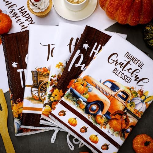 Geyoga Set of 6 Fall Kitchen Towels Autumn Dish Towel Vintage Pumpkin Towel