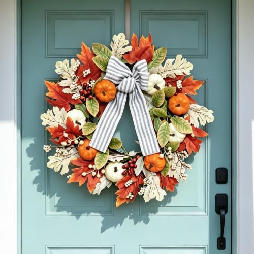 24 Inch Fall Wreaths for Front Door,Home Decor for Farmhouse Off White