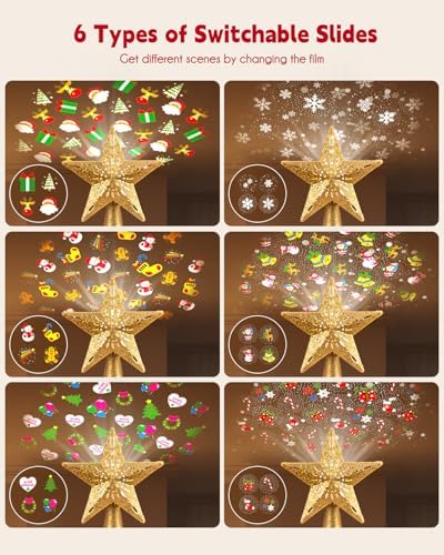 Christmas Star Tree Topper Lighted with 6 Rotating Projection Patterns