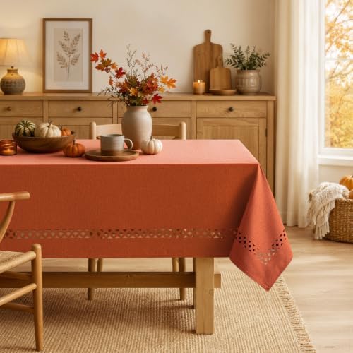 MIULEE Burnt Orange Fall Rectangle Tablecloth with Cutouts 52x70 Inch
