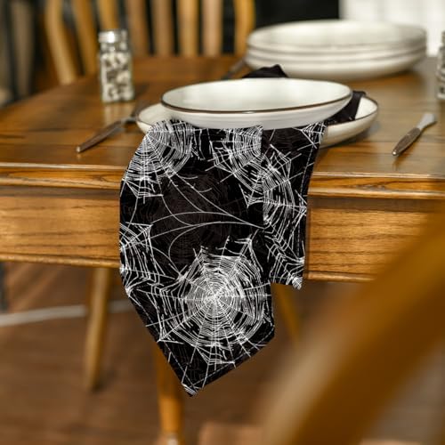 Horaldaily Halloween Cloth Napkins, Black Cobweb Napkins Set of 4