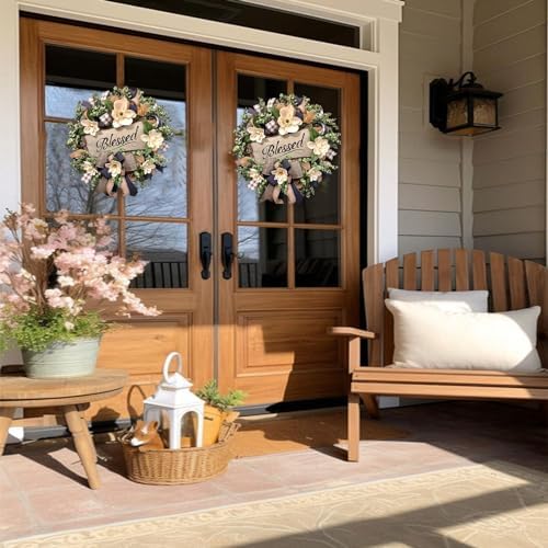 Spring Summer Wreath for Front Door,Farmhouse White Floral Porch Decor