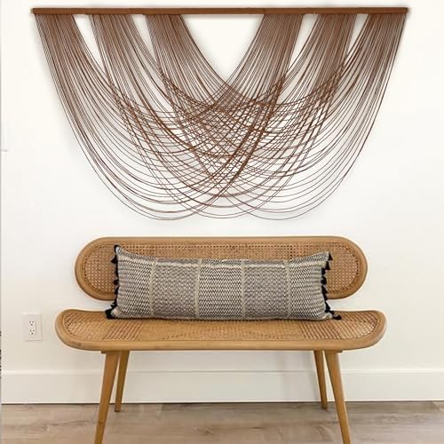 Large Macrame Wall Hanging Brown Die-Dyed 59.00" W x 31.00" L Boho Wall Decor Yarn Tapestry Craftsmanship Home Macrame