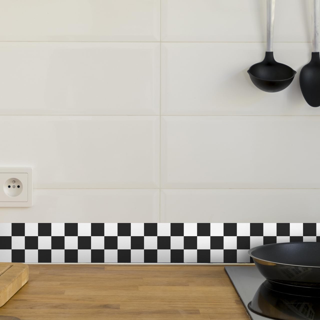Checkered Bathroom Wall Sticker Bulletin Board Border Self Adhesive Vinyl Decorative Trim / 94 Inch