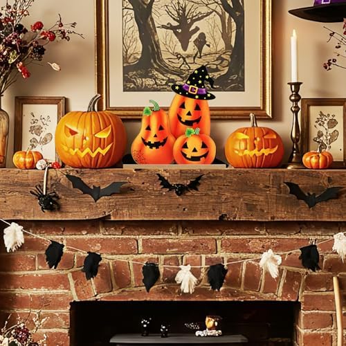 Halloween Decorations Indoor Wooden Pumpkin Halloween Decor Pumpkin Table Sign Centerpieces Standing Tabletop Decoration for Holiday Desk Tiered Tray Party Shelf Fall Autumn Decorations Farmhouse Home