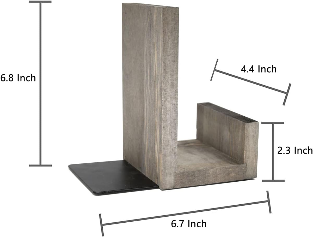 Vintage L-Shaped Solid Wood Bookends / Gray