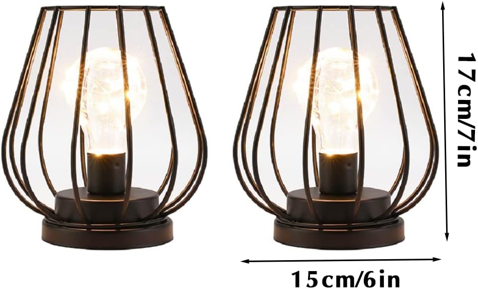 TRIROCKS Set of 4 Metal Battery Operated Lamp 7'' Tall mini Cage Shape Cordless Table Lamp Battery Lanterns with Warm