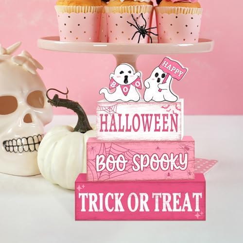 Britimes Halloween Ghost Tiered Tray Decor Set, 4 Pack, Wooden