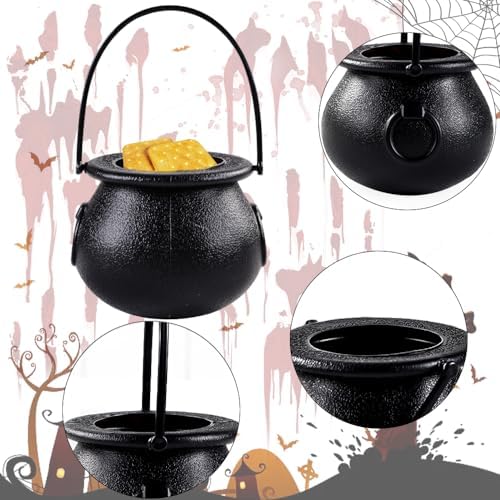 DIYDEC 12pcs Mini Black Cauldron with Handle Halloween Mini Witch Cauldron Kettles Multi-purposed Small Plastic Cauldron Halloween Pot Candy holder for Halloween & St. Patrick’s Day Party Favors Decor