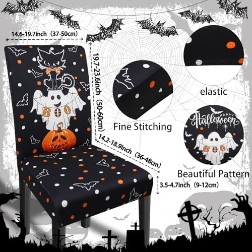 Halloween Chair Covers Set of 6 Ghost Dining Chair Covers for Party Kitchen Removable Seat Cover for Chairs Halloween Decorations Indoor